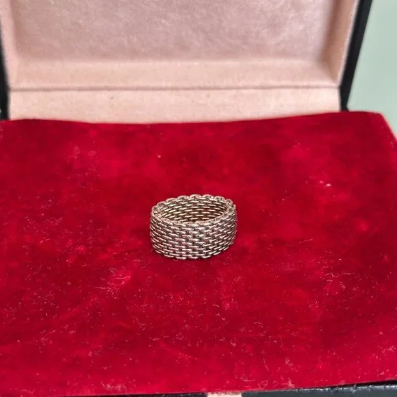 Tiffany & Co Somerset Mesh Ring Sterling Silver 925 – Size 6 Authentic - Picture 7 of 9